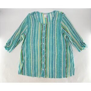 Ulla Popken  Plus Size Top Striped 3/4 Sleeve Relaxed Fit Blouse 20/22 See Pics